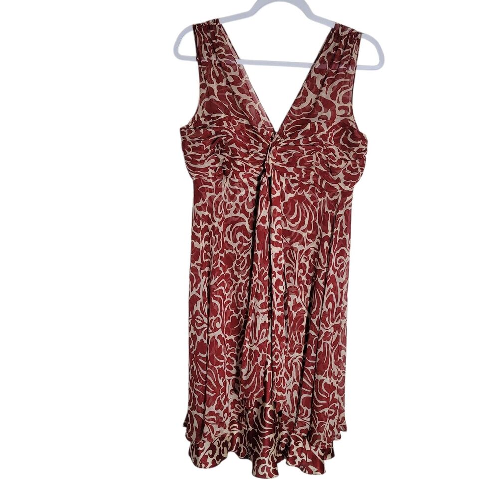 Donna Ricco Y2K Silk Dress Women's Sz 10 Red Tan Floral Babydoll Homecoming Prom